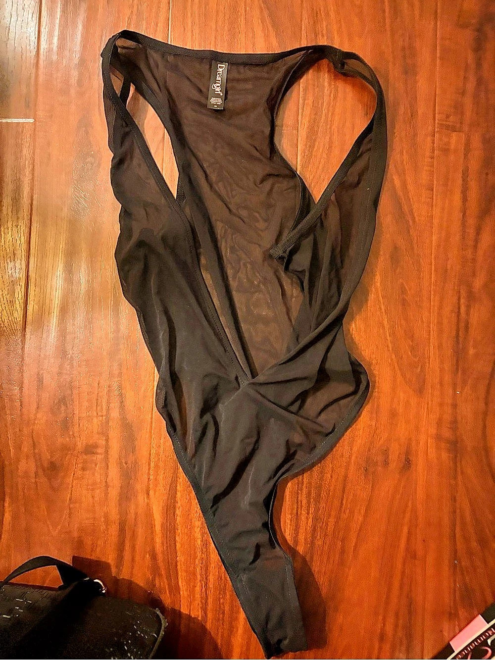 Dreamgirl Deep V Teddy Black Sheer Bodysuit
